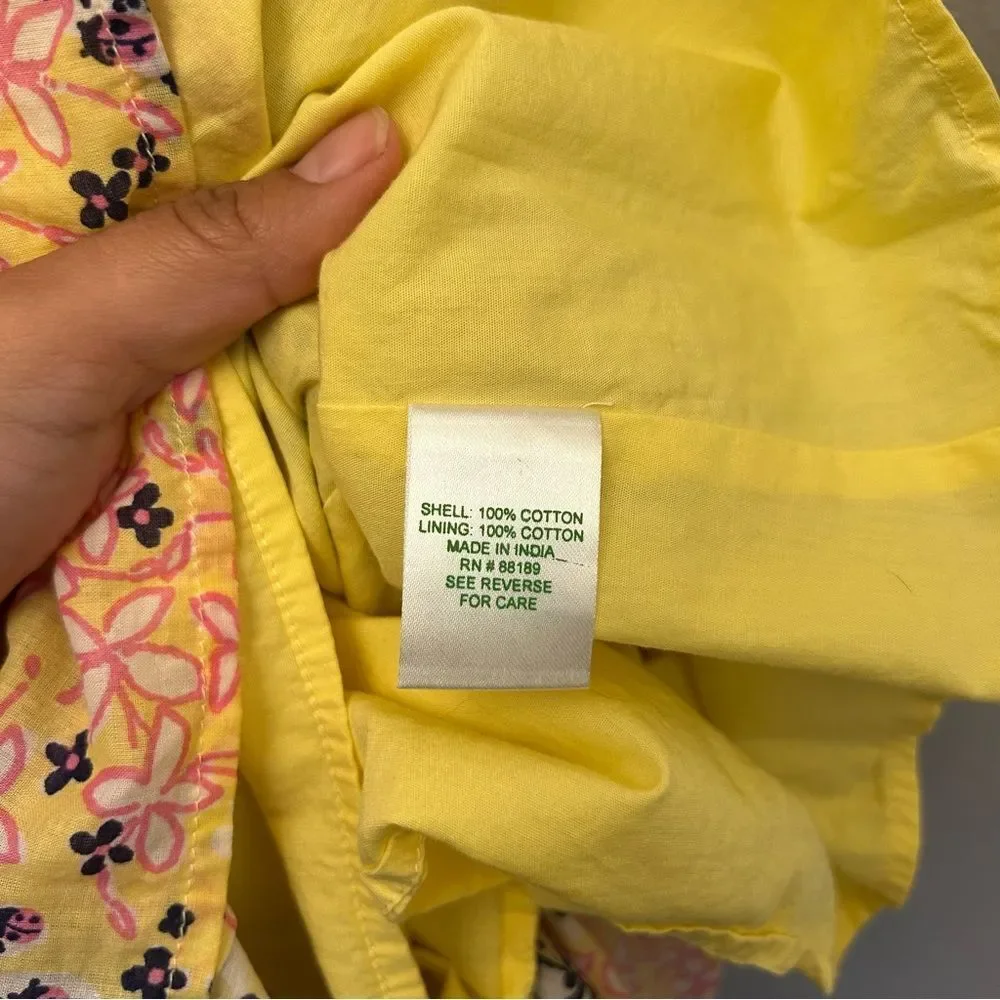 Lilly Pulitzer Girls Yellow Floral Tie Straps Smocked Bodice Dress Size Small